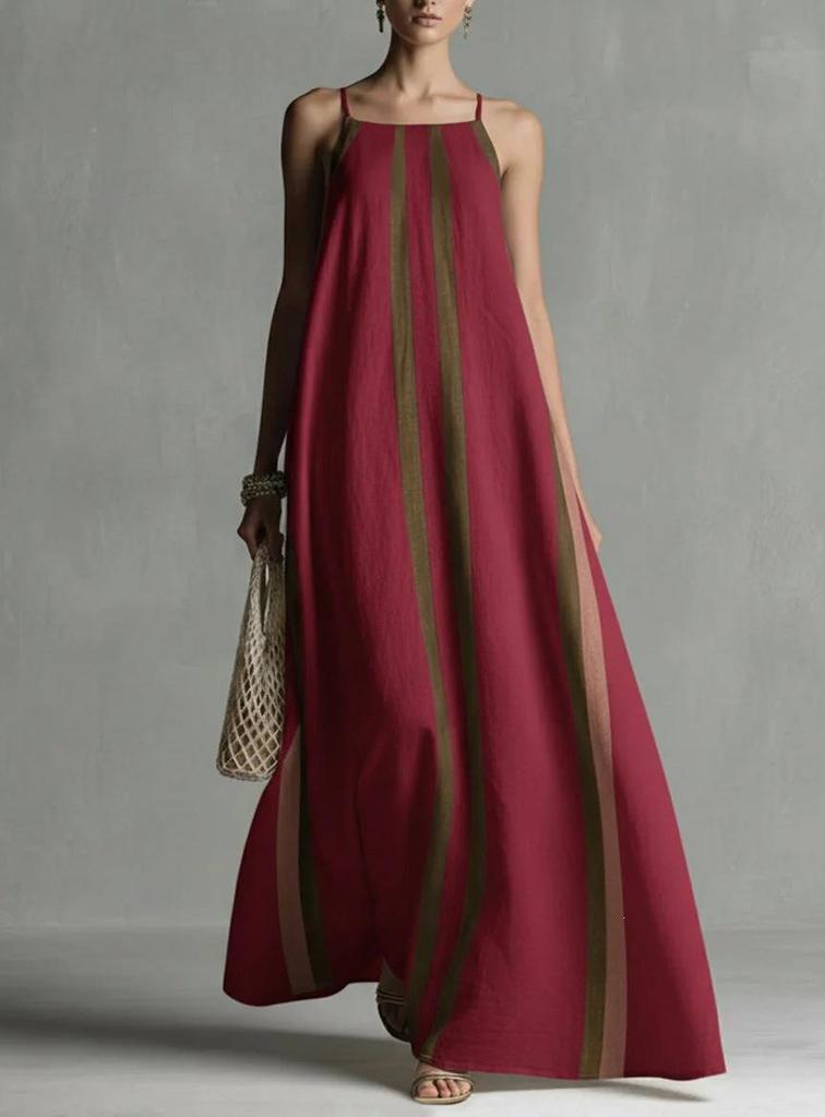 2026 Cross Stripe Women's Summer Maxi Camisole Dress - Loose, Beach Vacation Style, European & American Fashion