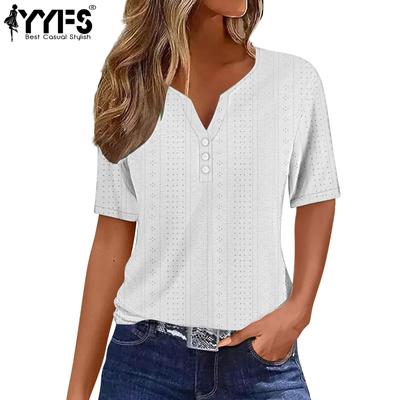 Women's Fashion Casual Summer Spring Solid Color Print Short Sleeve V-Neck Blouses & Shirts