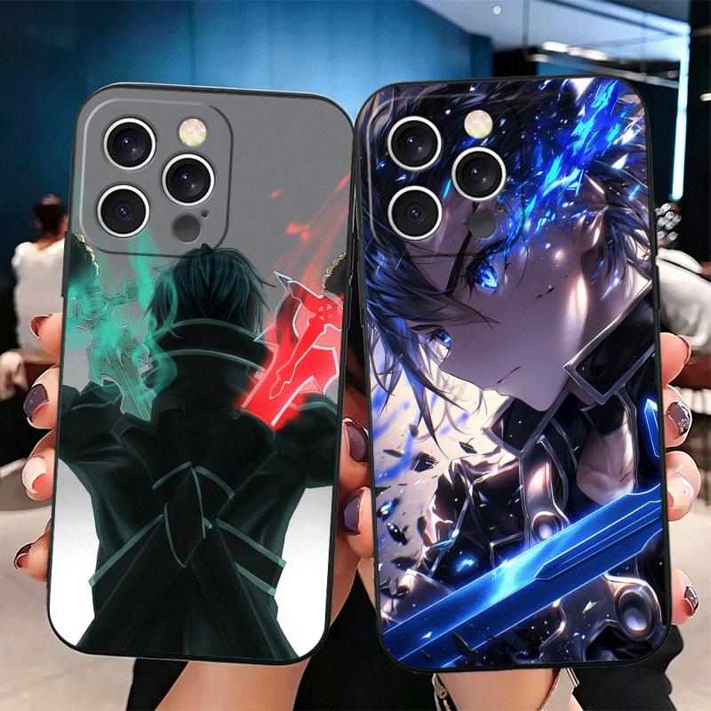 S-Schwert O-Online SAO Kirito Weiche Handyhülle für iPhone 16 16E 17 Air 15 Pro Max 14 Plus 13 Mini 11 12 7 Schwarze Rückseitenschale
