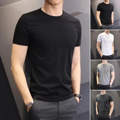 Men Summer T-shirt Solid Color O Neck Short Sleeves Soft Breathable Slim Fit Pullover Sports Business Casual Men Office Top