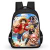 16 Inch Black Cartoon One Piece Backpack Mochila, Light Weight Unisex School Backpack Travel Daypack for Boys Girls Age 6-10