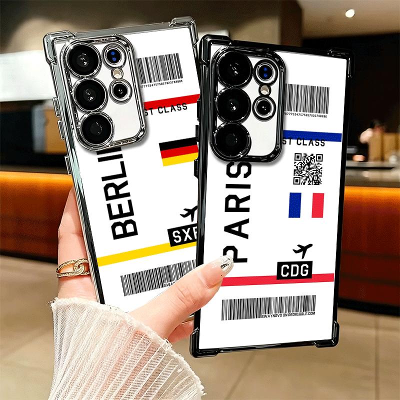 Travel Air Ticket Label Soft Phone Case For Samsung Galaxy S26 Ultra S25 Edge S24 FE S23 Plus S22 S21 + S20 Plating Anti-Fall Fu