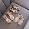 Summer Girl's Sandals Sliver Pink Diamante  Hollow-out Kids Sliders Hook-loop Round Toe Glitter Stylish Children Shoe26-36