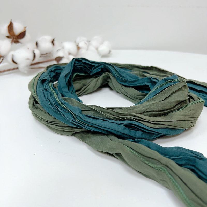 Color Matching Splicing Pleated Scarf Thin And Narrow Long Style Warm Contrasting Color Spring And Summer Neck Protection Sun Protectiona