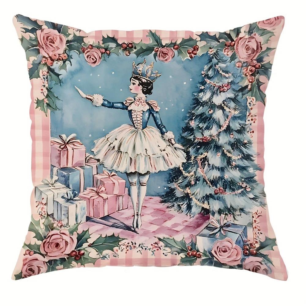Christmas decoration pillowcase Merry Christmas Nutcracker princess garland pattern design suitable for home sofa cushion cover