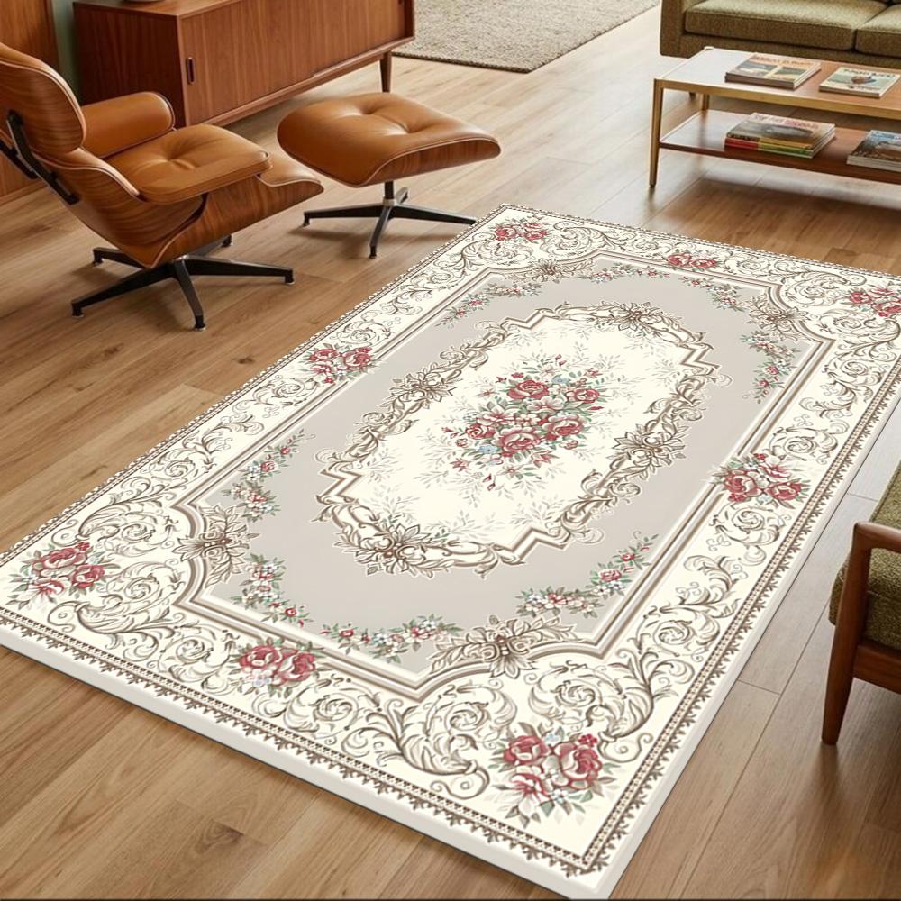 Elegant Floral Pattern Design Non-Slip Home Carpet Design for Office Decor Living Room Bedroom Gift