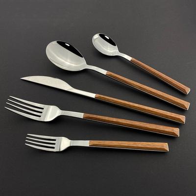 Drevená rúčka Súprava riadu Nehrdzavejúca oceľ Strieborná 6/30ks Steakový stôl Nôž Vidlička Lyžica Zákusková vidlička Príbor Súprava príborov
