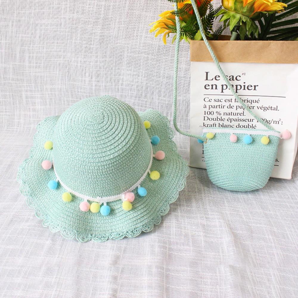 

Multiple Colors Girls Sun Hat Cute Straw Hat Fashion Kids Sun Hat Beach Green Bag