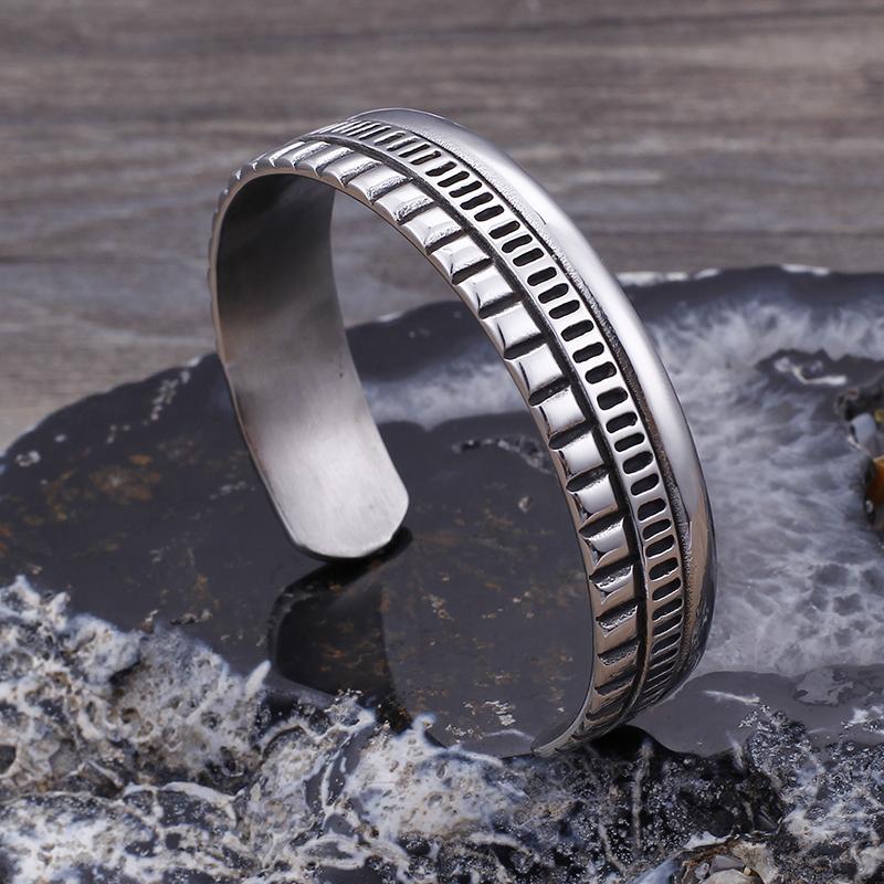 KALEN Stainless Steel Open Cuff Bangles For Men Simple Style Grid Shaped Charm Bracelet & Bangle Jewelry