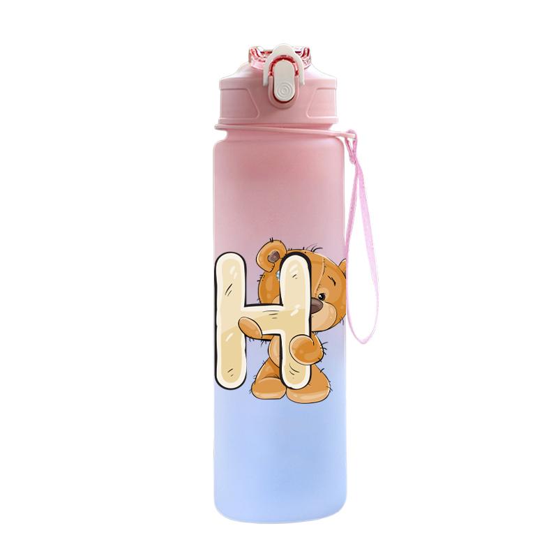 Cartoon Letter Printed Lovely A-Z 750ML Water Bottle Large Capacity Drinking Cup Portable Outdoor Sports Water Cup Children Gift