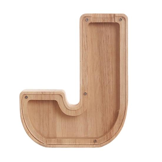 Wooden Piggy Bank A-Z Letter Container for with Clear Window Coin Cash Kids J