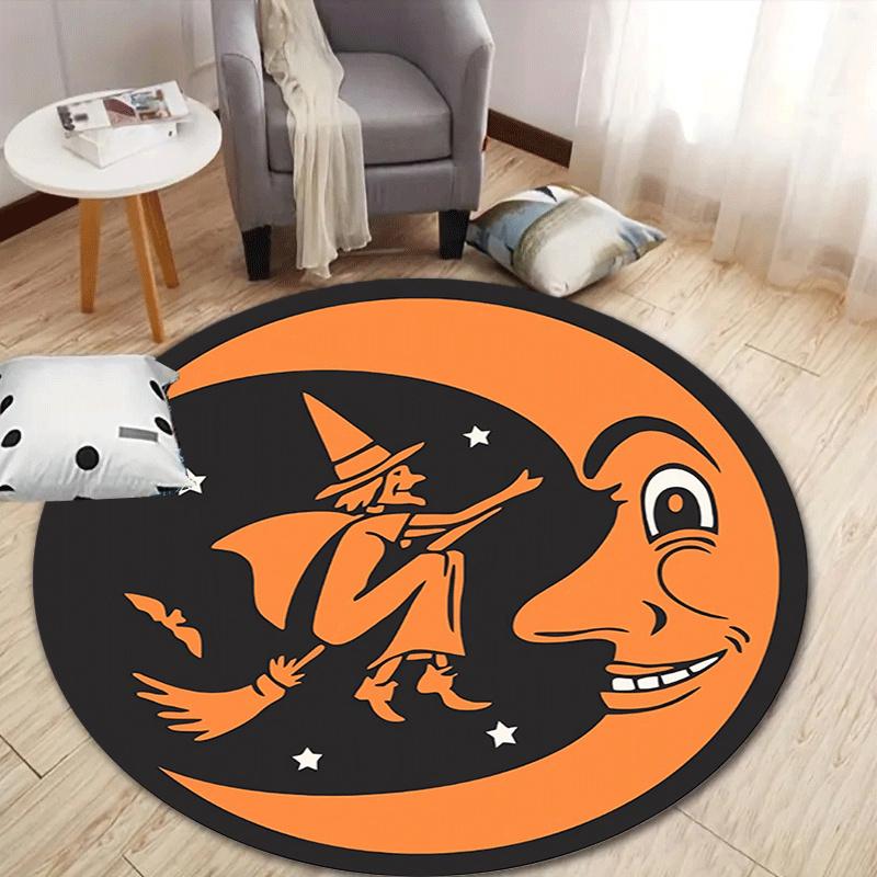 

1pc Soft, Absorbent & Non-Slip The Moon and The Witch Round Rug, Perfect for Entryway, Living Room, Bedroom Decor, Machine Washable Flannel 80cm by 80cm