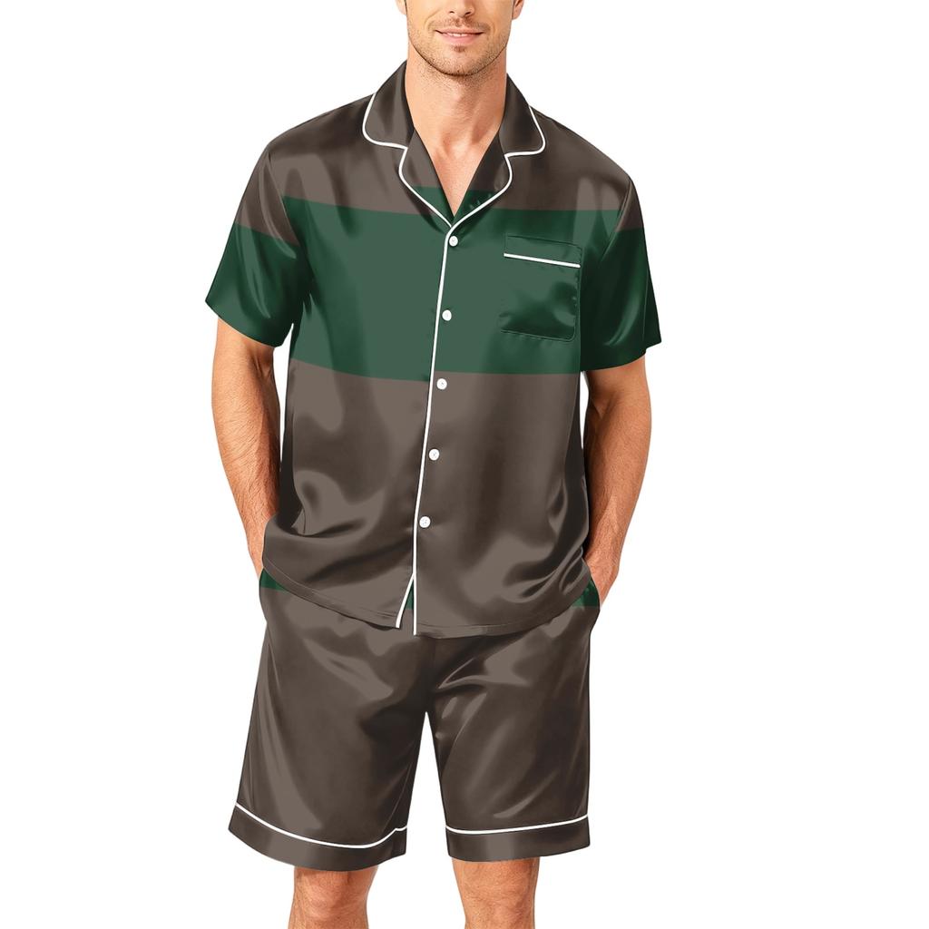 Men's Short Sleeve Pajama Set Button Down Shirt with Notched Collar and Matching Shorts Soft Lightweight Lounge Sleepwear S-XXXXL