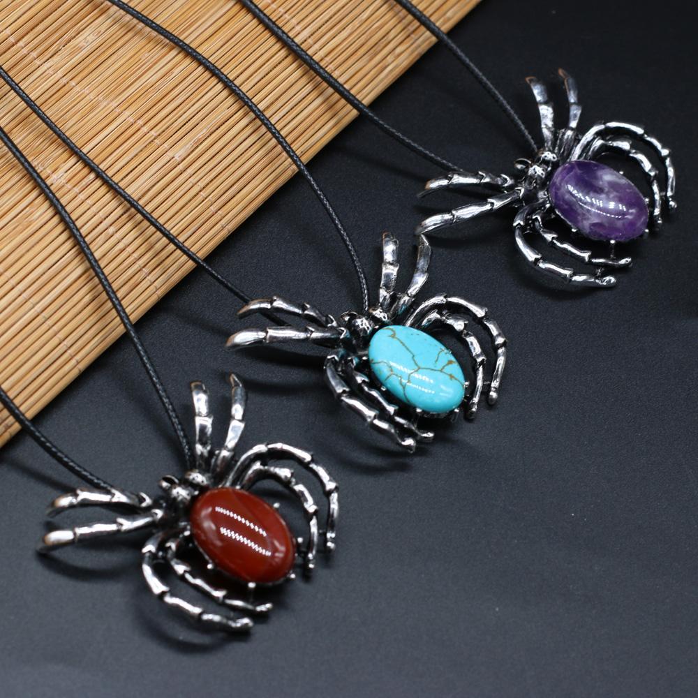 Natural Shell Alloy Necklace Spider-Shaped Brooch Pendant Charms For Elegant Women Love Romantic Gift