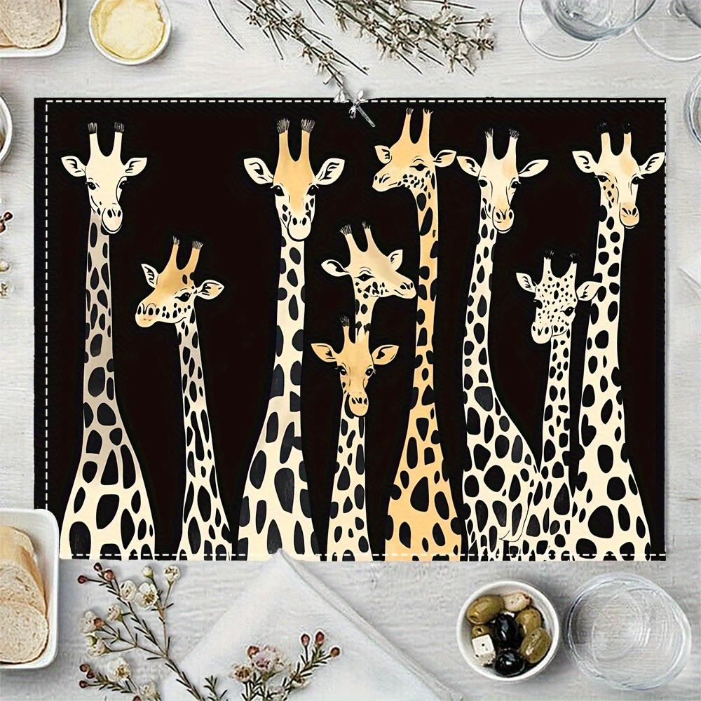 4 stuks Giraf Placemats, Imitatie Linnen Materiaal, Rechthoekig, Handwasbaar, 30,48 x 45,72 Inch, Geschikt voor Restaurant, Keuken, Feest, En Huis
