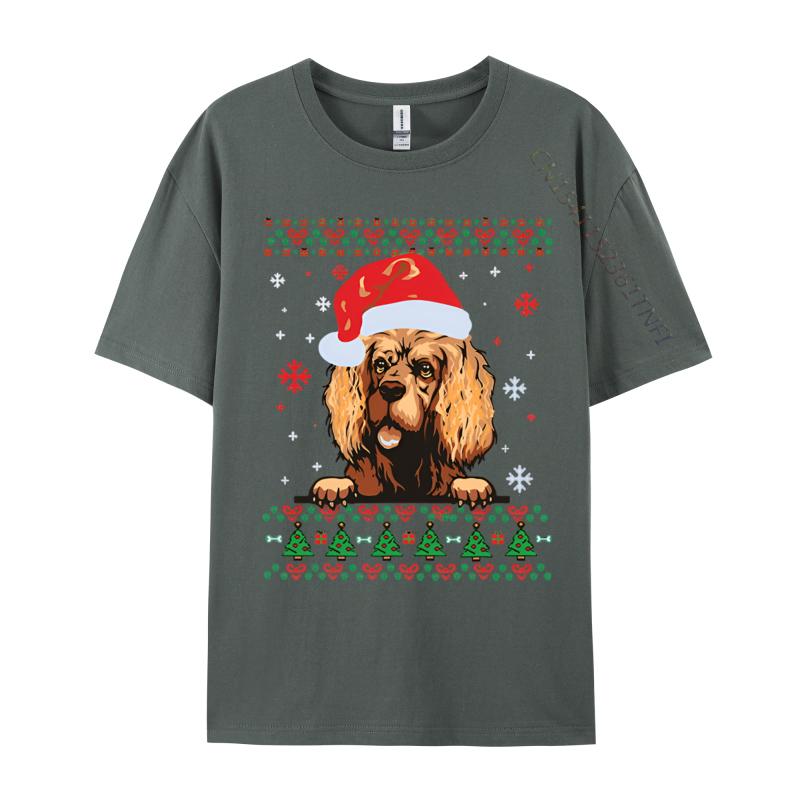 Wholesale American Cocker Spaniel Christmas Sa Tshirt Personalized Top Tshirts Cotton Blue And White Graphic T Shirts