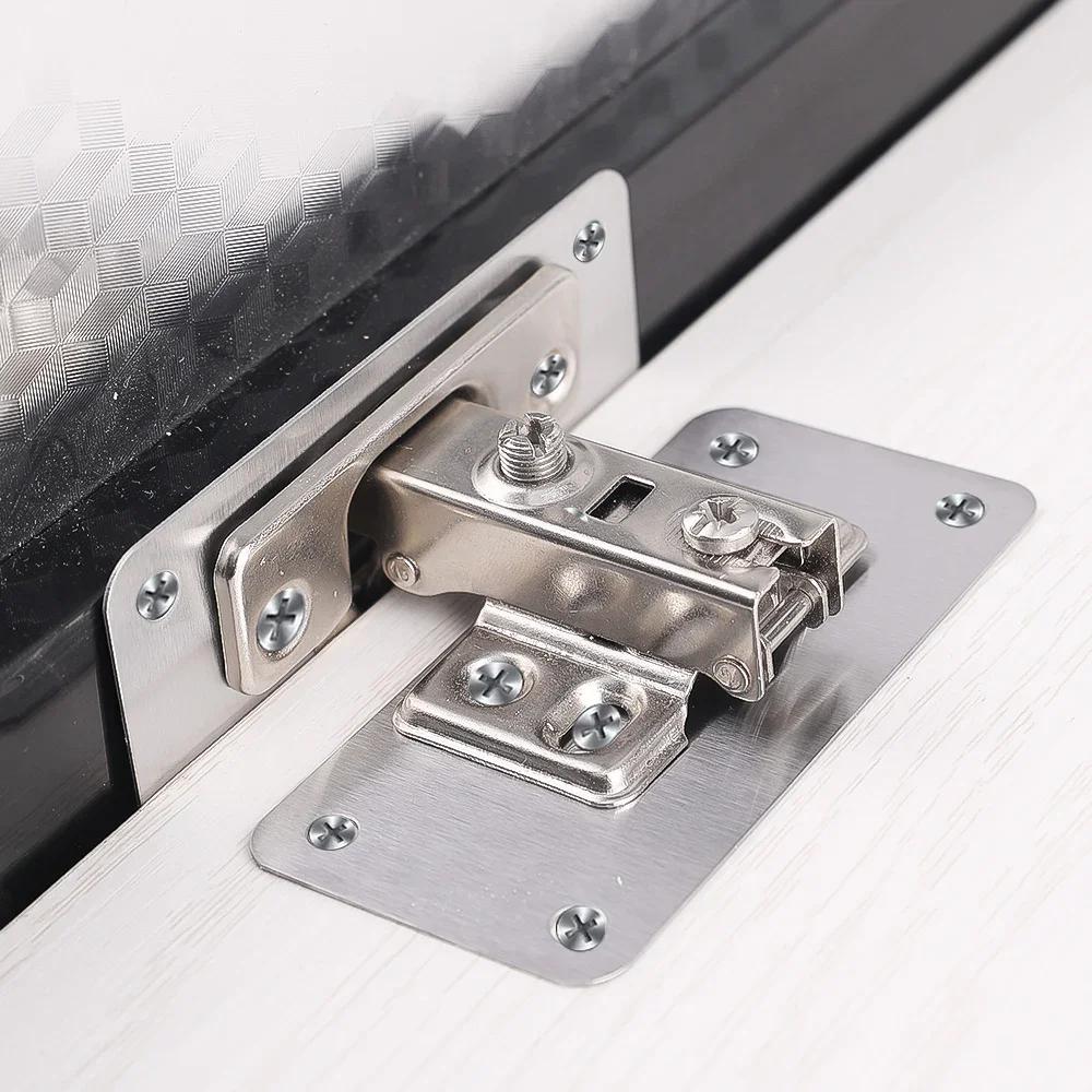 Cabinet Hinge Repair Plates Kit Stainless Steel Kitchen Cupboard Door Hinge Mounting Fixing Plate with Hole Hardware Accessories