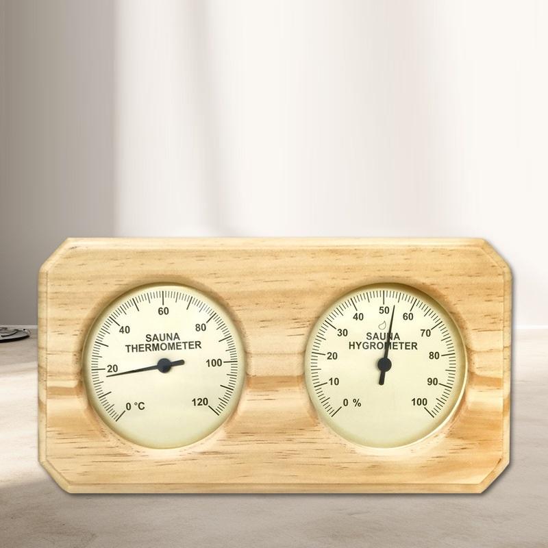 Dual Temperature And Humidity Meter Wall Mounted 2 In 1 Wooden Sauna Thermometer Hygrometer For Hotel Sauna Room