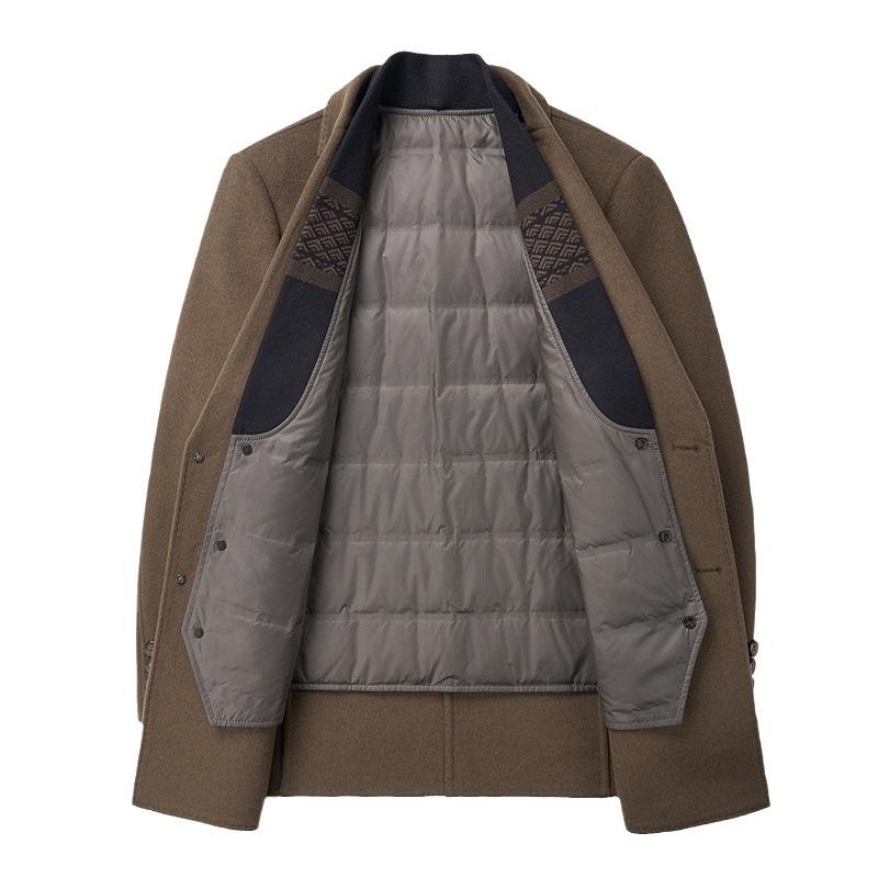 Ordos city-made double-sided cashmere down lining suit collar winter new double-sided nylon woolen coat jacket for men
