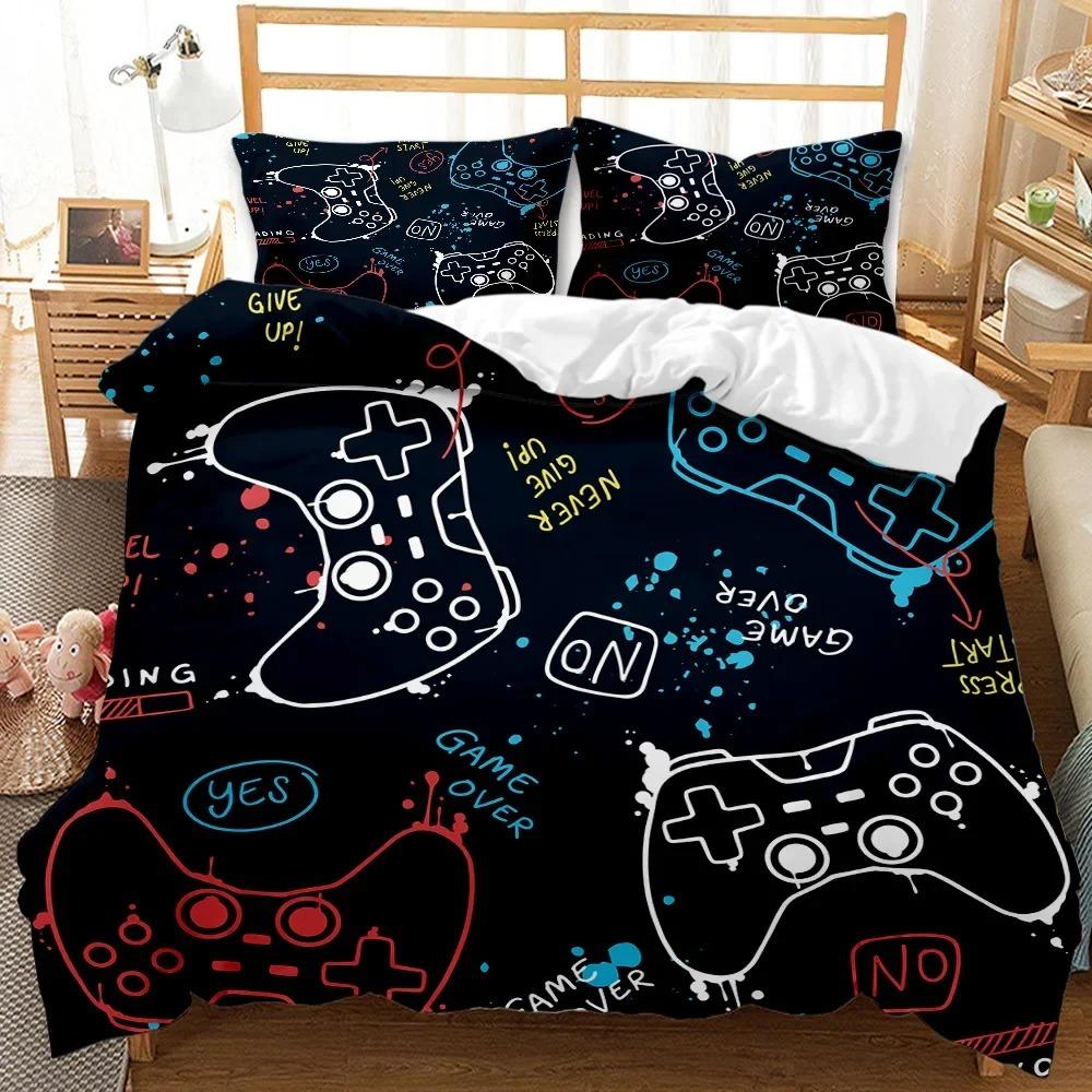 Gaming-Bettwäsche-Set, Gamer-Zimmer-Dekor, Gamer-Bettbezug, Jungen, Mädchen, Kinder, Teenager, Videospiele, Twin Queen King, Polyester-Bettbezug