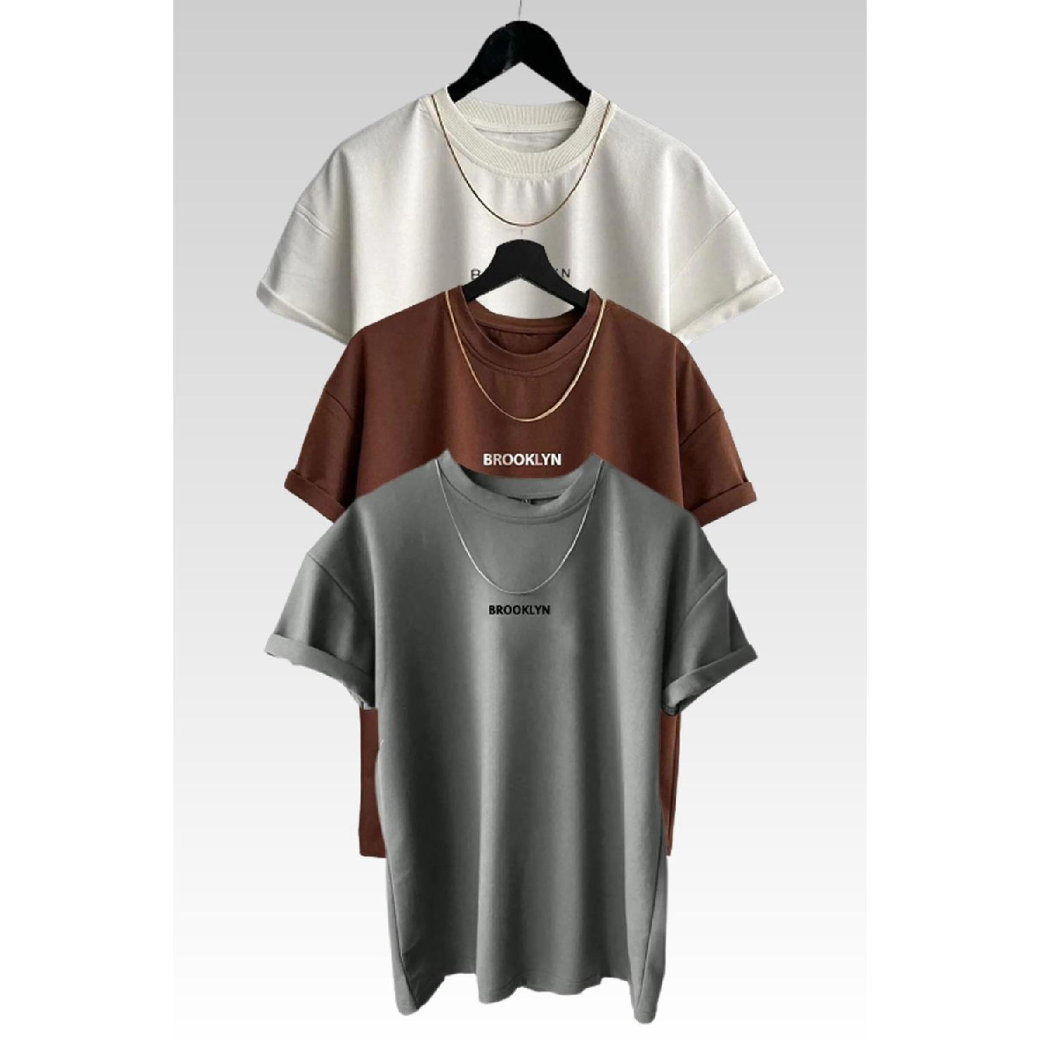 

Unisex Brooklyn Printed 3 Pack Brown-grey-white T-shirt S белый