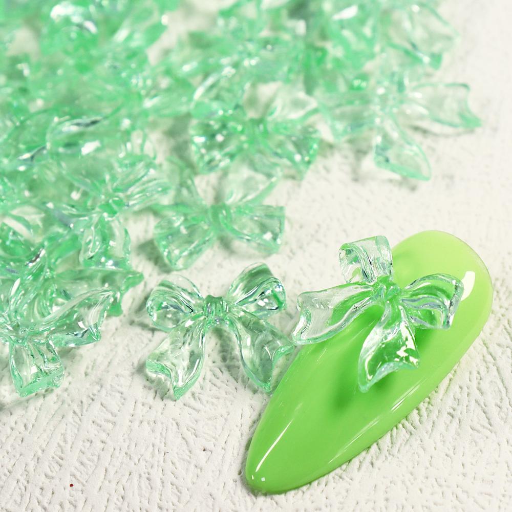 1Bag Pink Candy Ribbon Bows 3D Nail Charm Transparent Jelly Color Summer Nail Decoration Accessories DIY Manicure Decor Parts