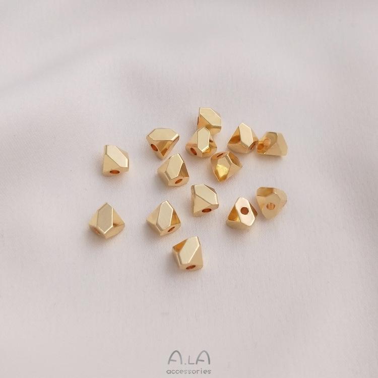 14K Gold-Filled Multi-Faceted Polygon Beads - Geometric Rhombus for DIY Jewelry