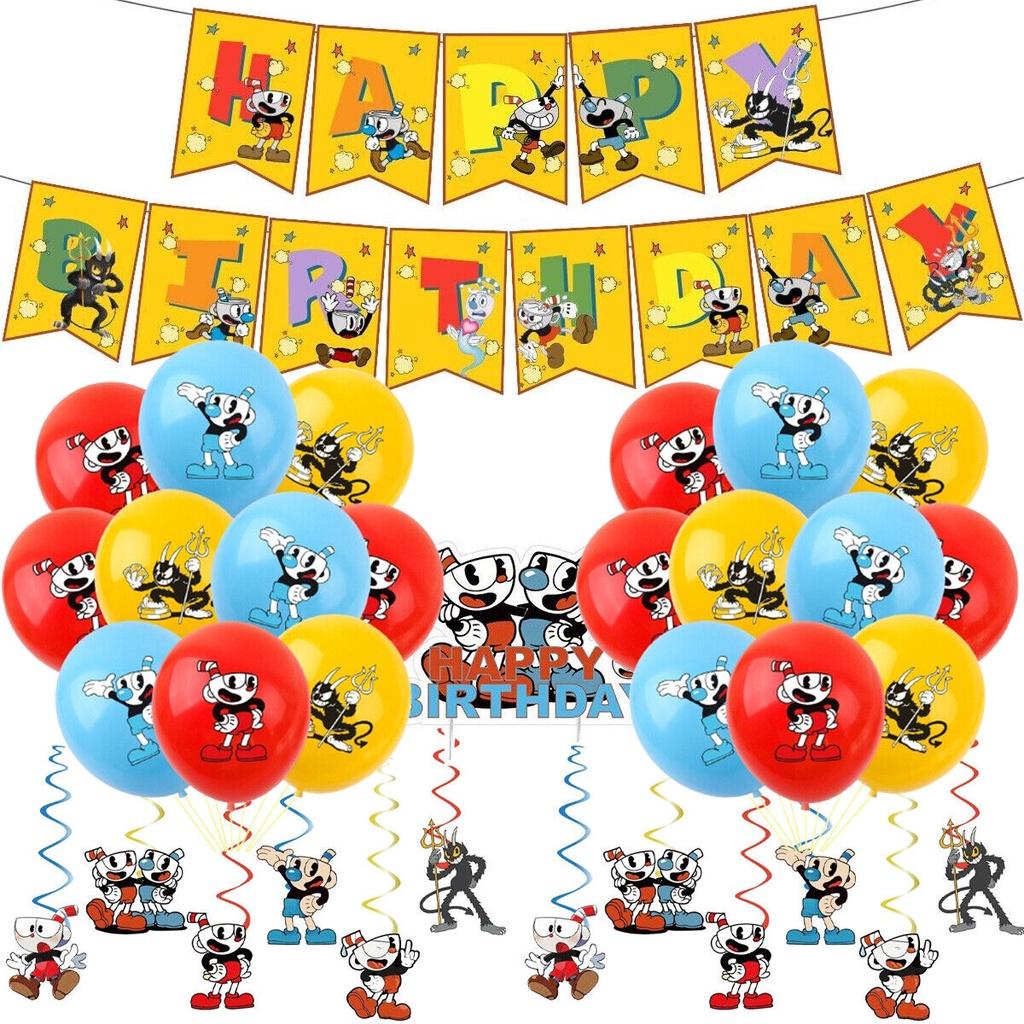 Cuphead Themed Birthday Party Decorations Set With Tea Cup Head Design Vibrant Paper Material