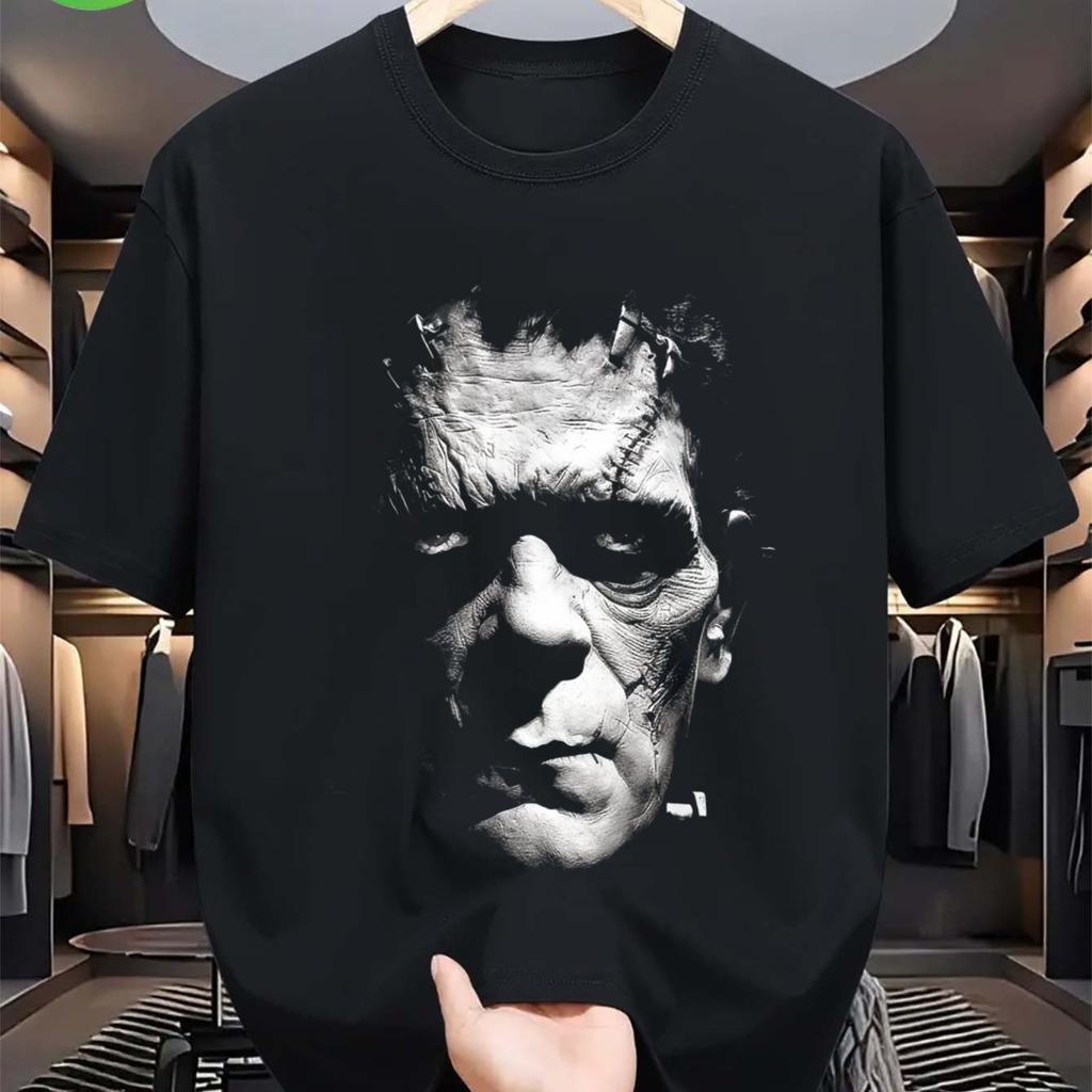 Amerikanisches Retro Frankenstein Porträt T-Shirt Vier Jahreszeiten Neu Herren- und Damen Baumwolle Lässig Mode Streetwear