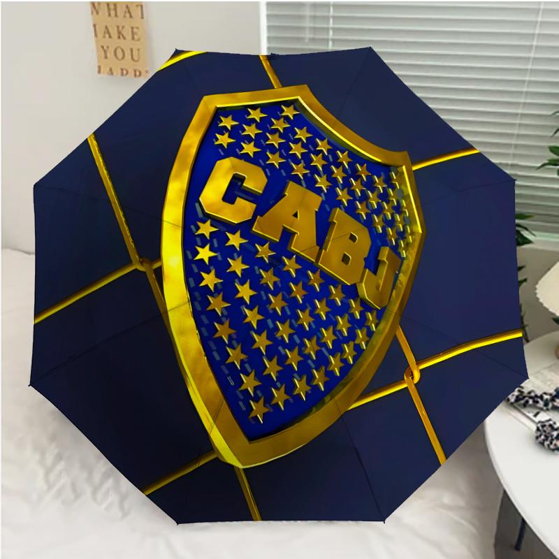Club Atlético Boca Juniors Print Automatic Umbrella, 8 Rib Iron Frame, Plastic Handle, Suitable for Outdoor Travel &Daily , Ideal Gift