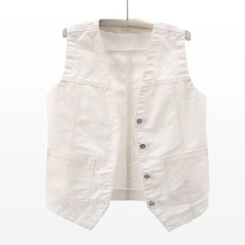 

Весна Осень Все-сочетаемый Повседневный Джинсовый Жилет с V-образным вырезом Женский Летний Короткий Жилет Жилет Куртка Жилет XS белый