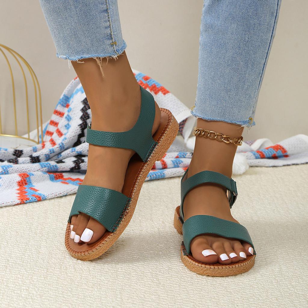 Fashion Large-sized Fashionable and Versatile Flat Sandals 2025 Summer New Velcro Open-toe Sandals for Wearing Over Beach Sandals