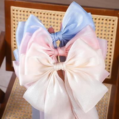 1 UNIDAD Niñas Azul Rosa Satén Lazo Pinzas para el Cabello Dulce Lazo Grande de Cinta Pasador Horquilla Clip para Cola de Caballo Accesorios para el Cabello Primavera Verano