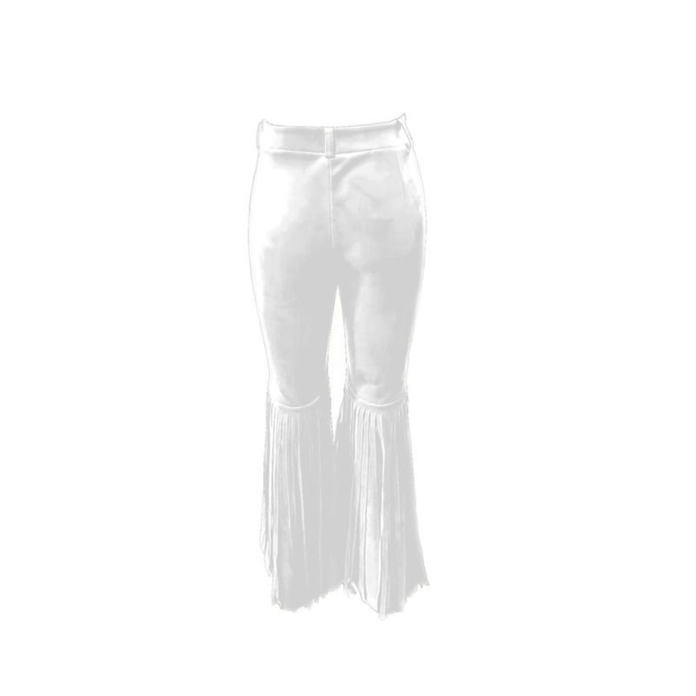 Solid Color Suede Tassel Pants Fringe Hem Slim Fit Flare Pants Retro High Waist Trousers  Party