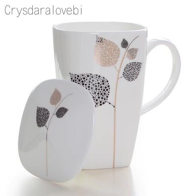 700 ml, Kubki z Prawdziwej Porcelany Kostnej z Pokrywką, Kubek do Kawy Śmieszny Kubek, Urocze Duże Kubki do Kawy z Kwiatowym Malunkiem, Ceramiczny Kubek Idealny Prezent