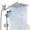 High Pressure Rain and Handheld Shower Head Combo, 11-Inch Extension Arm, 9 Settings, Adjustable Height and Angle, Chrome or Matte Black