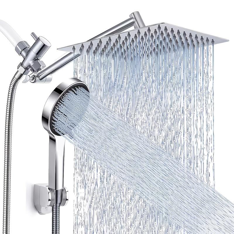 High Pressure Rain and Handheld Shower Head Combo, 11-Inch Extension Arm, 9 Settings, Adjustable Height and Angle, Chrome or Matte Black