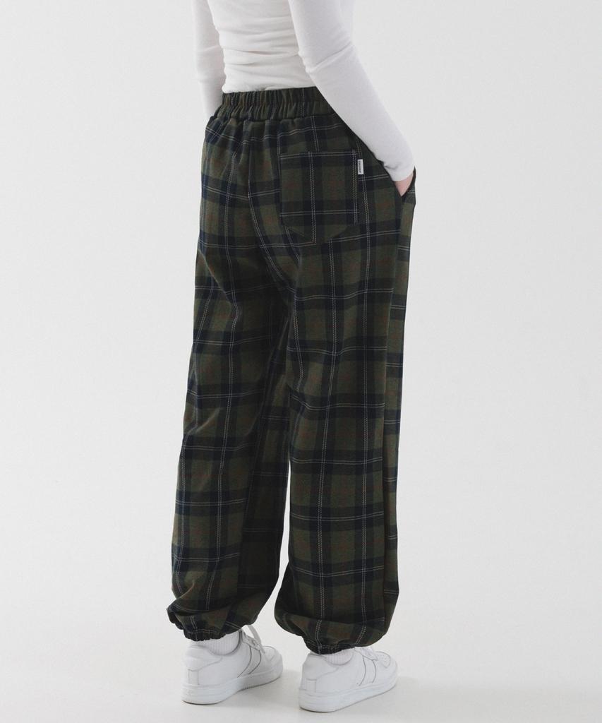 PIANER Tartan Check Wide Jogger Pants (Khaki)
