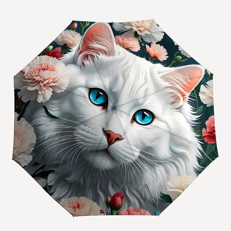 

1pc Floral Cat Print Automatic Umbrella - 8-Rib Durable Frame, Portable Fashion Accessory & Holiday Gift yy251117160