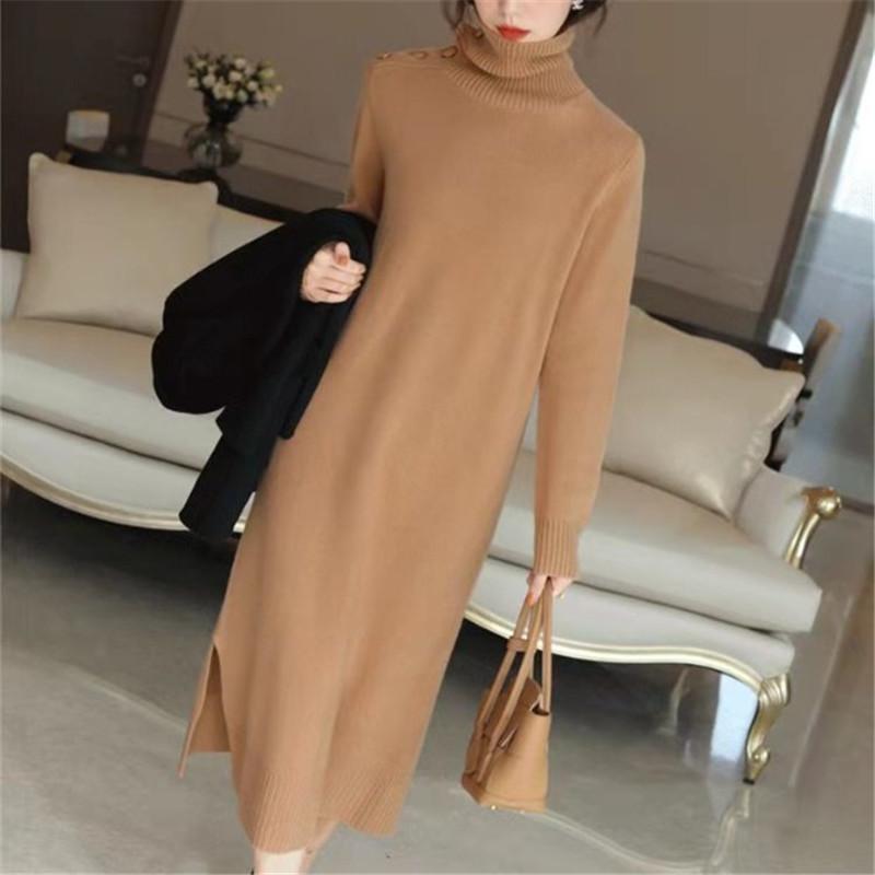 With coat, turtleneck sweater skirt, children's autumn and winter long loose temperament, with design sense knitted primer dress
