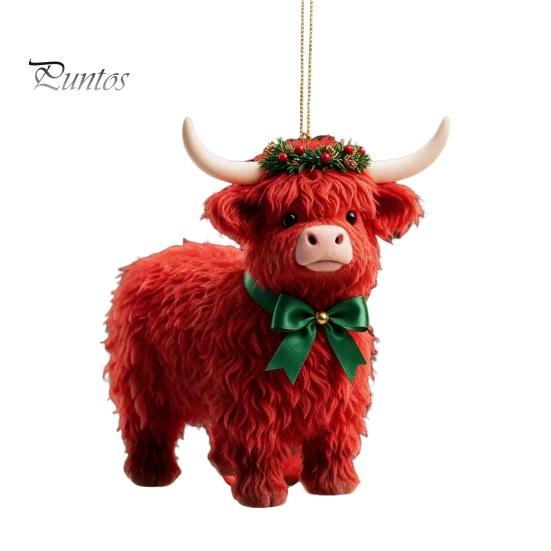 Small Holiday Party Favors Highland Yak Ornament for Christmas Tree Hanging Decor, Cute 2D Flat Unique Acrylic Gift Tags Pendant with Gold String