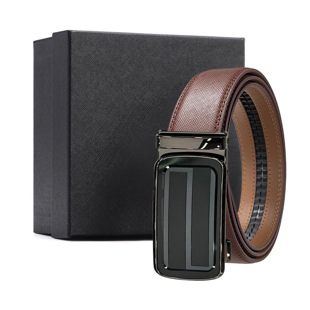 

Genuine leather brown two-layer cowhide automatic buckle belt, genuine cowhide belt 110-130CM