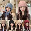 Solid Color Winter Warm Knitted Beanies Women Warm Woolen Japanese Hat Pile Caps Ear Protection Tie Pullover Hat Bomber Hats