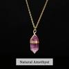 JD Natural Stone Amethyst Yellow Tiger Eye Obsidian Hexagon Column Charm Necklace Women Men Fashion Energy Healing Chain Choker