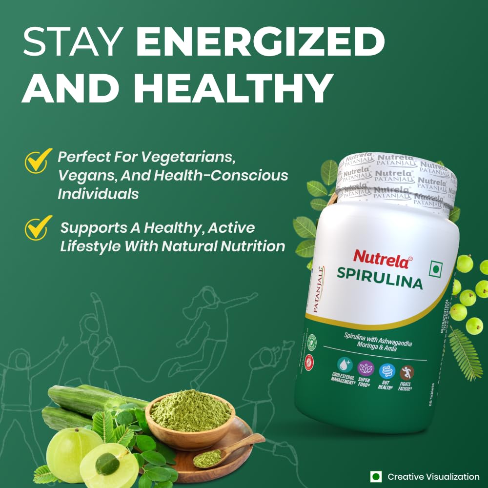 Nutrela Nutrition Spirulina 60 Tablets Pack | High-Protein Superfood For Energy, Immunity & Vegan Health