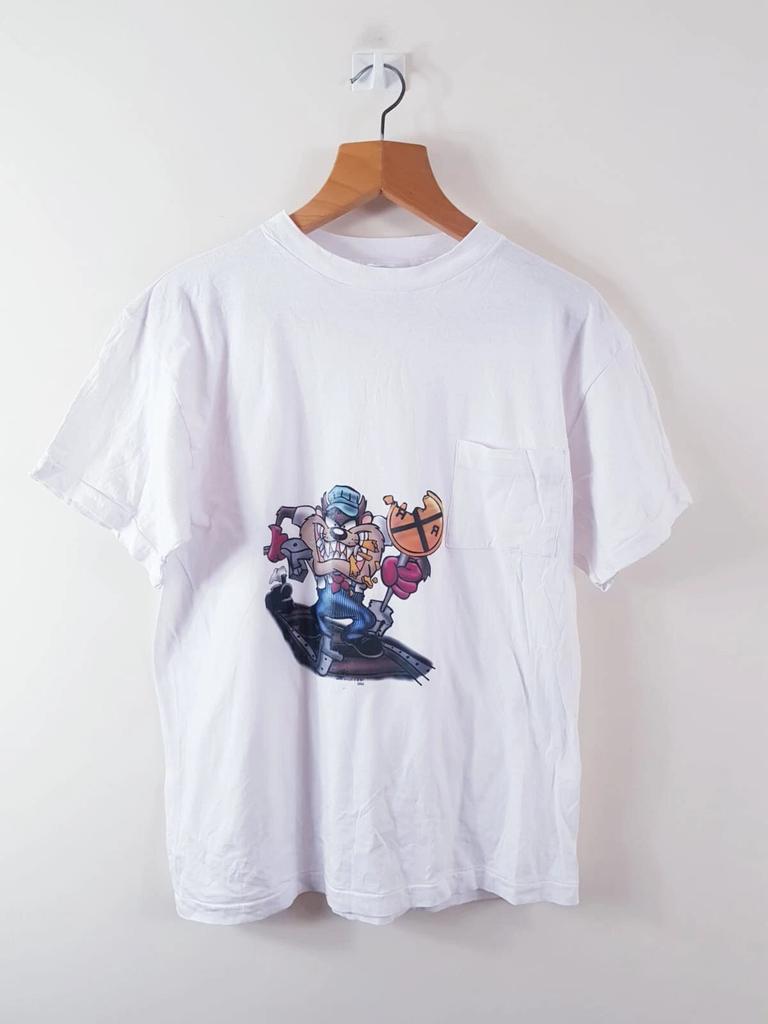 Looney Tunes T Shirt Mens M White Taz Bugs Train Rail