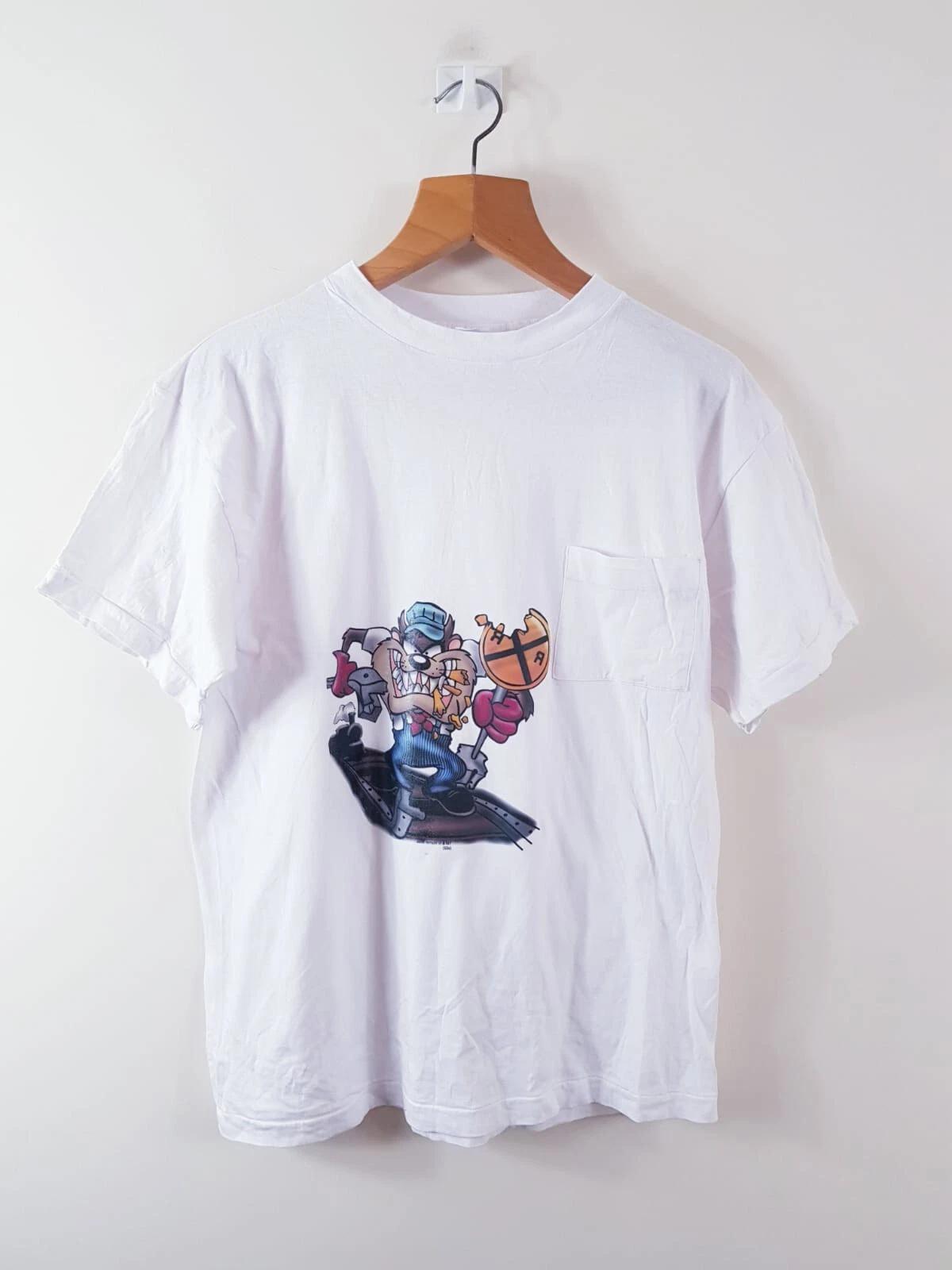 Looney Tunes T shirt Mens M White Taz Bugs Train Rail M
