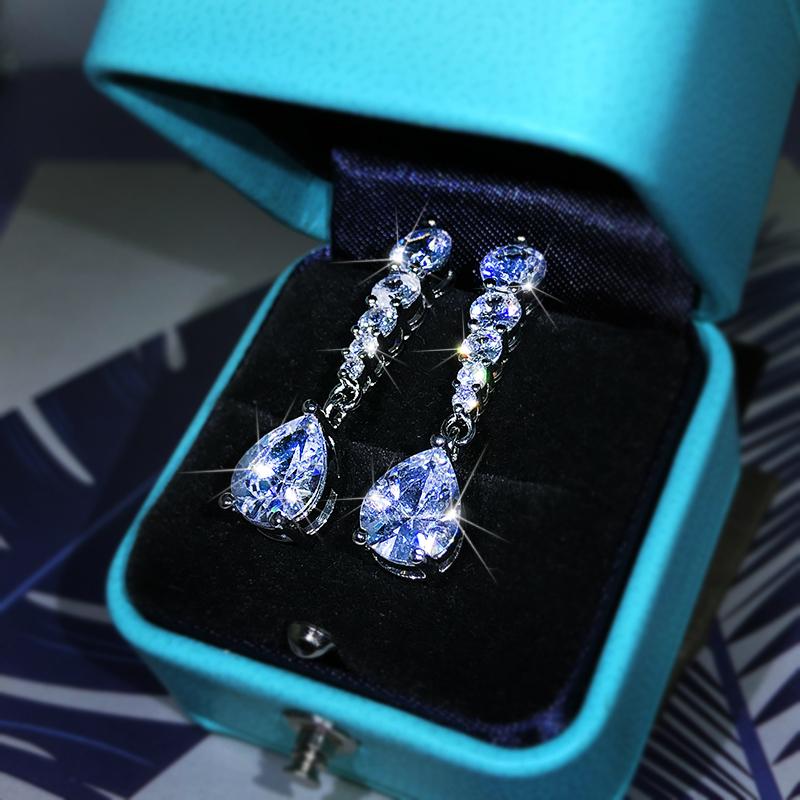 Sterling Silver Wild Korean Temperament Simple Atmosphere Flashing Zircon Earrings Female Long Ladies Luxury Party Birthday