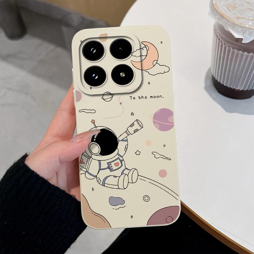 Cute Moon Astronaut Phone Case For Xiaomi 17 15 15T 14 14T Pro Poco C71 C75 M7 M8 F7 F8 Casing Soft Liquid Silicone Anti Slip Shell  For Xiaomi Covers