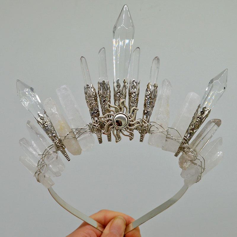 Retro Silver Moon Crystal Glass Crown Headband